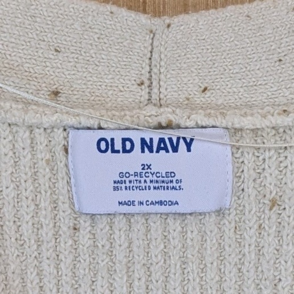 Old Navy Womens Boho Granola Minimalist Cardigan Sweater 2X Cream Ribbed Knit - Picture 2 of 6